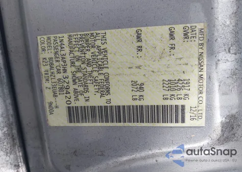 2017 Nissan Altima 2.5 Sr z USA, uszkodzony, nr VIN 1N4AL3AP3HN329420